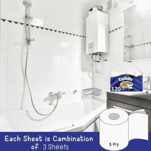 120 Panda Cuddle 3 Ply Classic Toilet 3 Ply Tissue Loo Roll