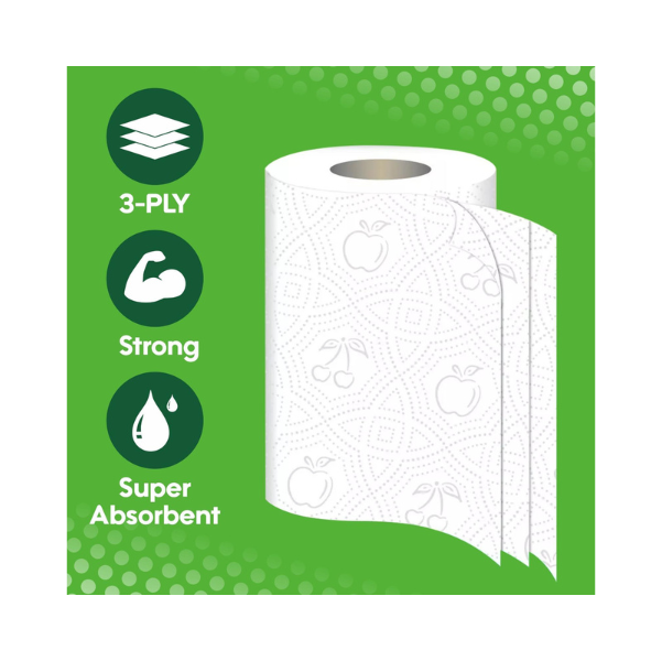 18 Rolls Plush 3 Ply Thickness Paper Towel-Extra Strong, Absorbent, Tough, Durable Kitchen Rolls- All Purpose Kitchen Towels -6 Pack of 3 Rolls