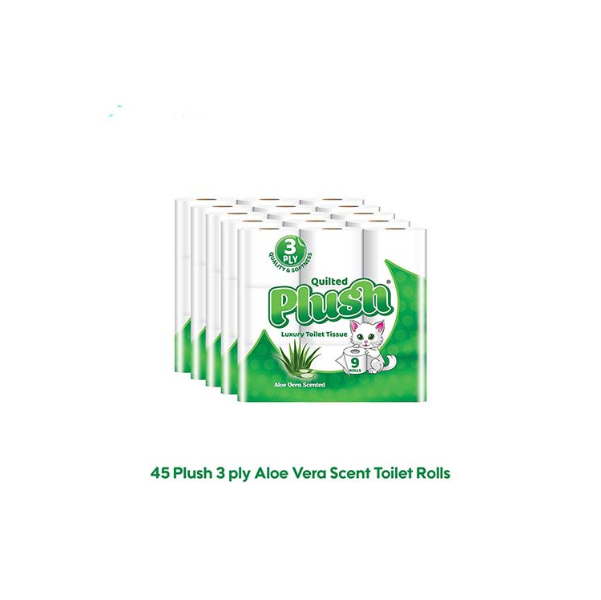 Plush Quilted Aloe Vera Scented Toilet Rolls 45 Rolls – Pack of 5