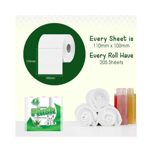 Plush Quilted Aloe Vera Scented Toilet Rolls 45 Rolls – Pack of 5