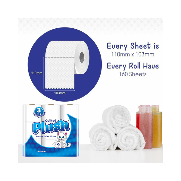 Plush Quilted Toilet Rolls 45 Rolls – Pack of 5