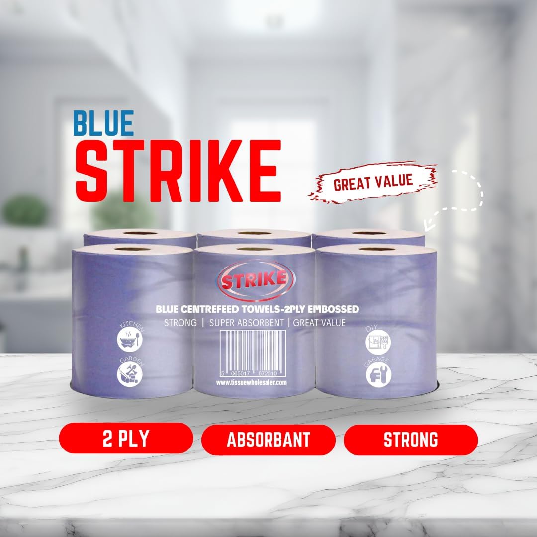 Blue Centre Feed 50M Pack Of 6 Kitchen Rolls Embossed Paper