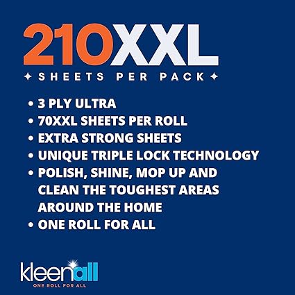 Kleen -All Kitchen Tissue Roll with Triple Lock 12 Rolls 3 Ply Soft Strong Absorbent Cleaning Kitchen Towel Paper