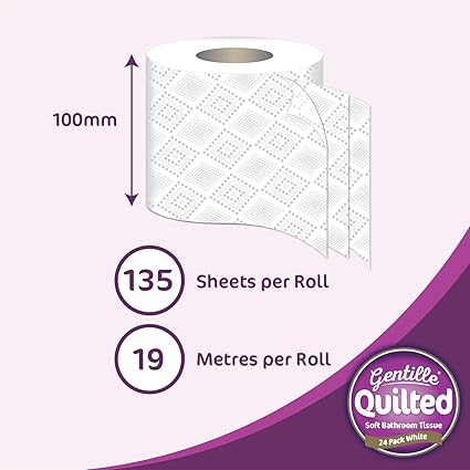 Gentille Quilted 90 Rolls 3 Ply Luxury Quilted Soft Toilet Bathroom Tissue