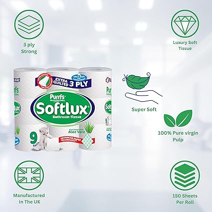 Softlux 3 Ply Aloe Vera Scented 90 Toilet Tissue Bathroom Loo Rolls Quality
