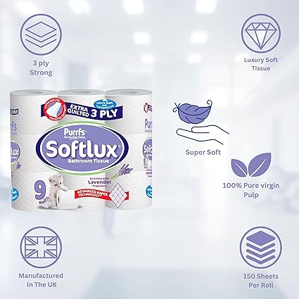 48x Softlux 3 Ply Lavender Scented 45 Toilet Rolls Tissue Paper Bathroom Pallet Deal