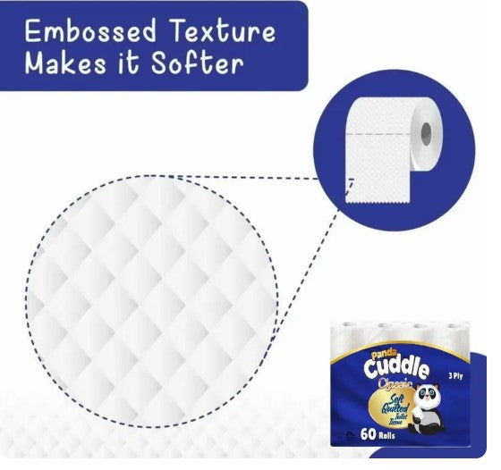 Panda Cuddle Classic 3 Ply Toilet Paper Bathroom Roll 60 Rolls 12 x 5