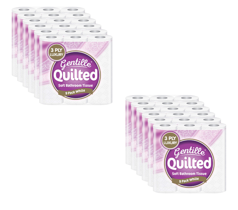Gentille Quilted 3 Ply Luxury Comfort 108 Toilet Tissue Bathroom Loo Rolls Paper