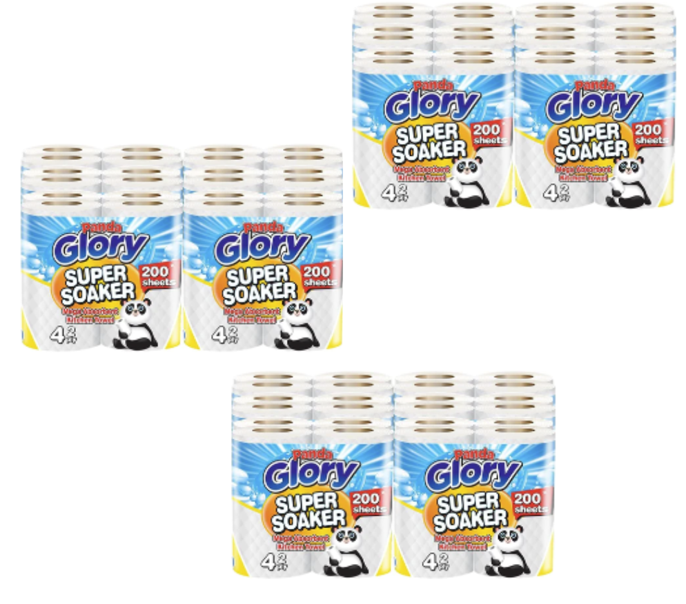 72 Rolls Panda Super Soaker Kitchen Roll Towel 2 Ply Soft Absorbent 200 Sheets Per Roll