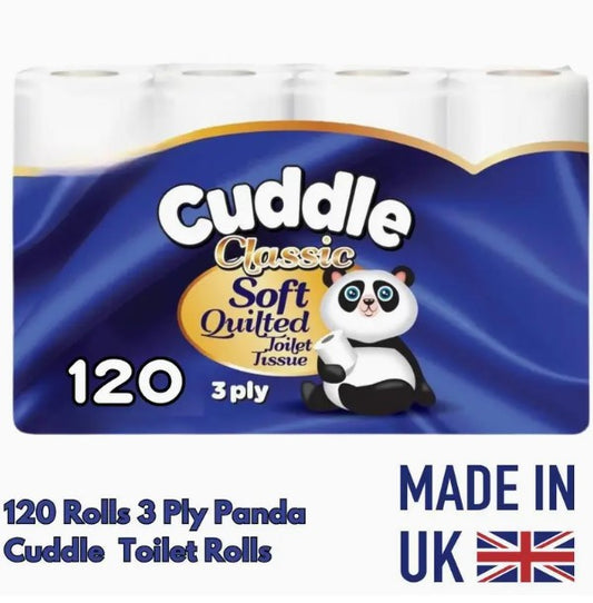 120 Panda Cuddle 3 Ply Classic Toilet 3 Ply Tissue Loo Roll 