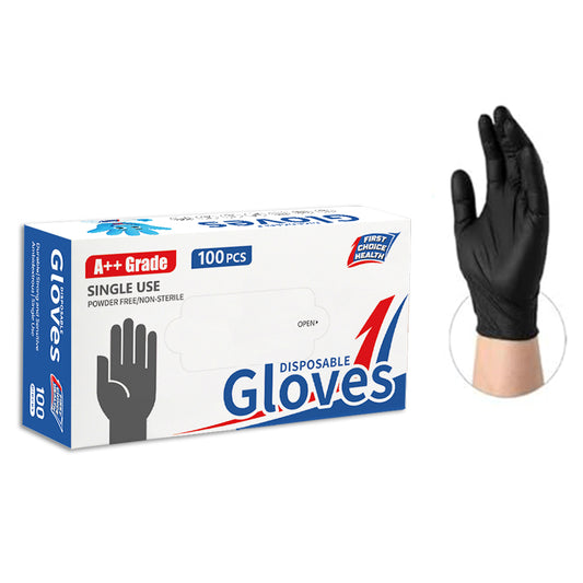 First Choice Black Nitrile Disposable Gloves Powder & Latex Free Pack Of 100