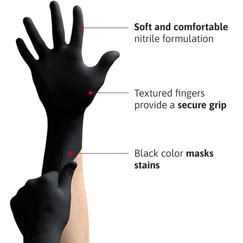 First Choice Black Nitrile Disposable Gloves Powder & Latex Free Case Of 1000