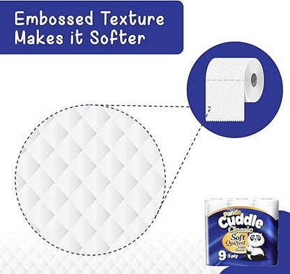 Panda Cuddle 3 Ply Soft Quilted Classic 90 Toilet Rolls Luxury Comfort Hygiene