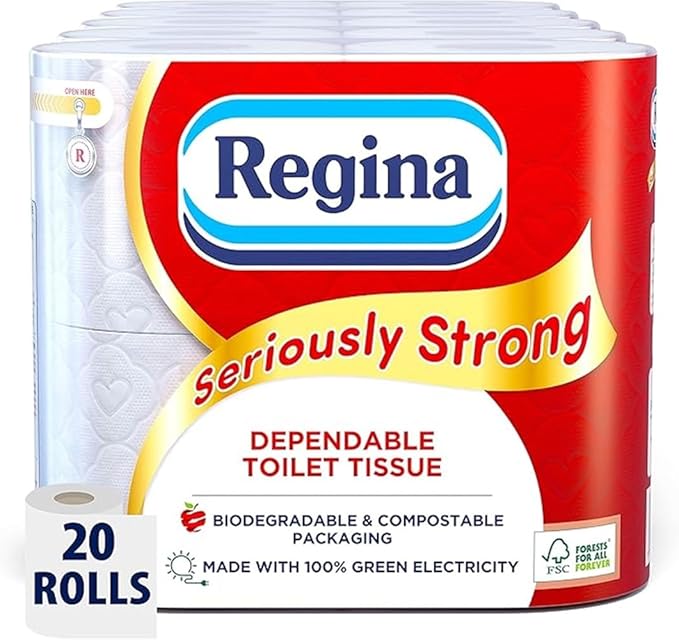Regina Seriously Strong Toilet Tissue, 20 Rolls White Strong Absorbent Toilet Paper Loo Rolls