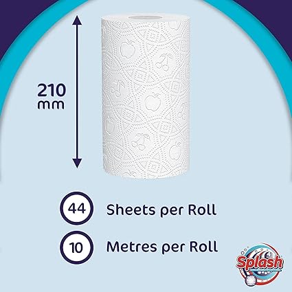 Splash 24 Pack 2 Ply Kitchen Towel Rolls Tissue Paper Cleaning White Paper Embossed Soft Absorbent 