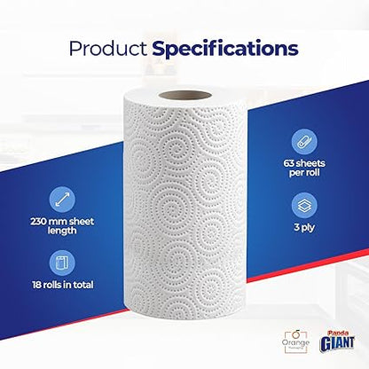 Panda Giant 36 Kitchen Rolls Towel Super Absorbent Sheets Strong Cleaning Paper Hand Towels