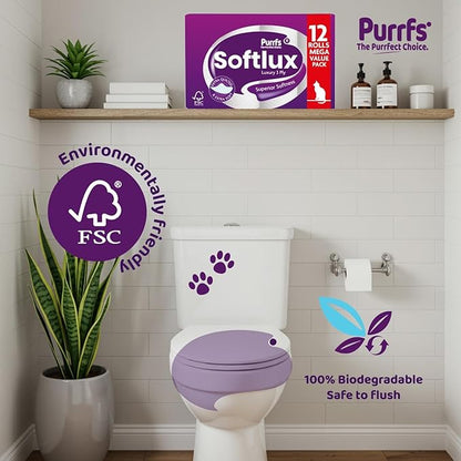 Softlux 60 Classic Unscented 3 Ply Toilet Roll Embossed Tissue Paper Quilted Mega Pack