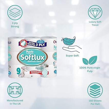 Softlux 3 Ply Coconut Fresh Scented Toilet Tissue Comfort Bathroom Rolls
