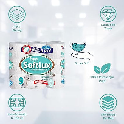 Softlux 3 Ply Coconut Fresh Scented Toilet Tissue Comfort Bathroom Rolls