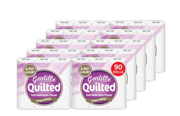Gentille Quilted 90 Rolls 3 Ply Luxury Quilted Soft Toilet Bathroom Tissue