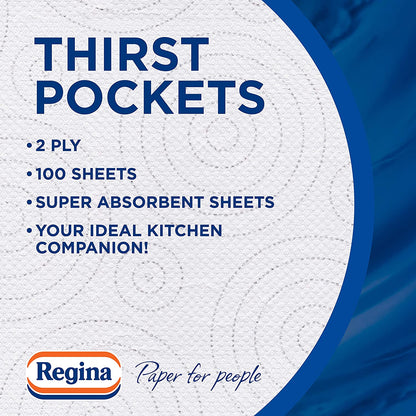 Regina Thirst Pockets Kitchen Roll Extra Strong Large Sheets 6 Rolls 3 Ply Kitchen Cleaning Paper Towel 