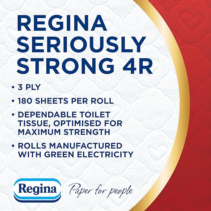 Regina Seriously Strong Toilet Tissue, 20 Rolls White Strong Absorbent Toilet Paper Loo Rolls