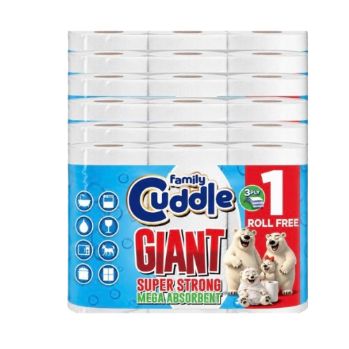 36 Rolls Cuddle Family Giant 3 Ply Kitchen Rolls Towels Tissue Paper Cleaning Wipes