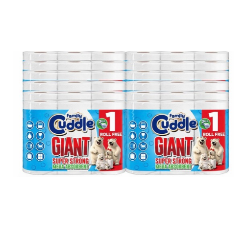 36 Rolls Cuddle Family Giant 3 Ply Kitchen Rolls Towels Tissue Paper Cleaning Wipes
