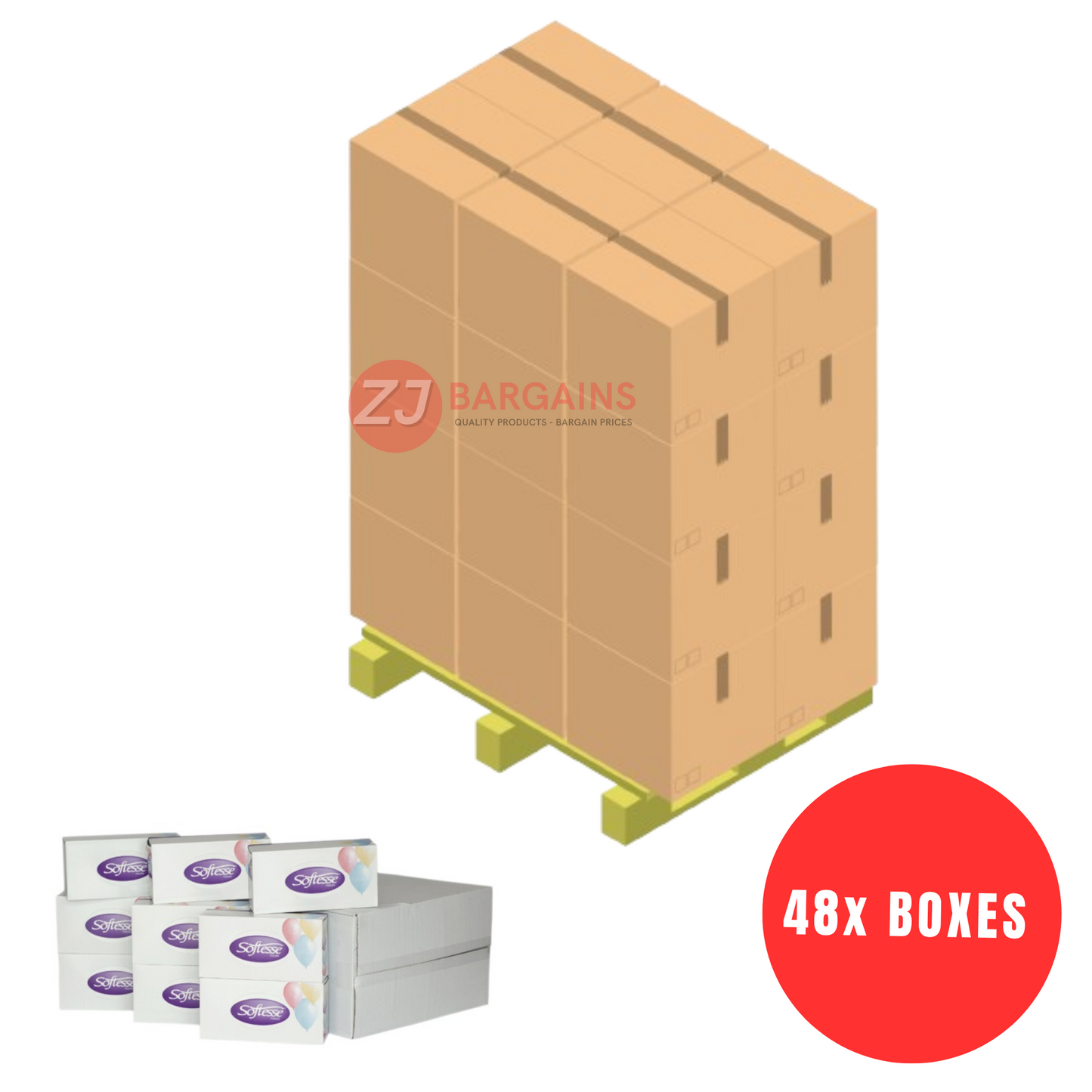 48x Softesse Family Size Facial Tissue X 24 2 Ply Tissue Boxes Pallet Deal
