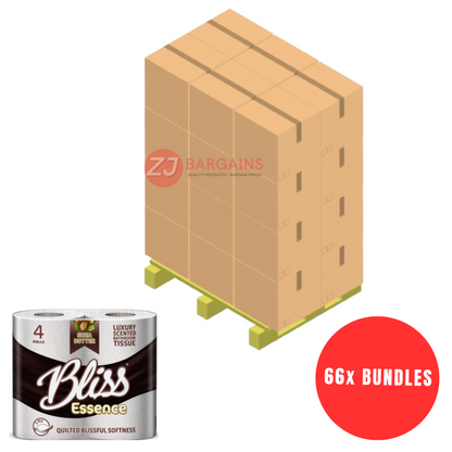 66x Bliss Luxury Scented Toilet Tissue Bathroom Loo Rolls 2 Ply  Super Soft and Strong Toilet Paper Quilted Comfort Pallet Deal