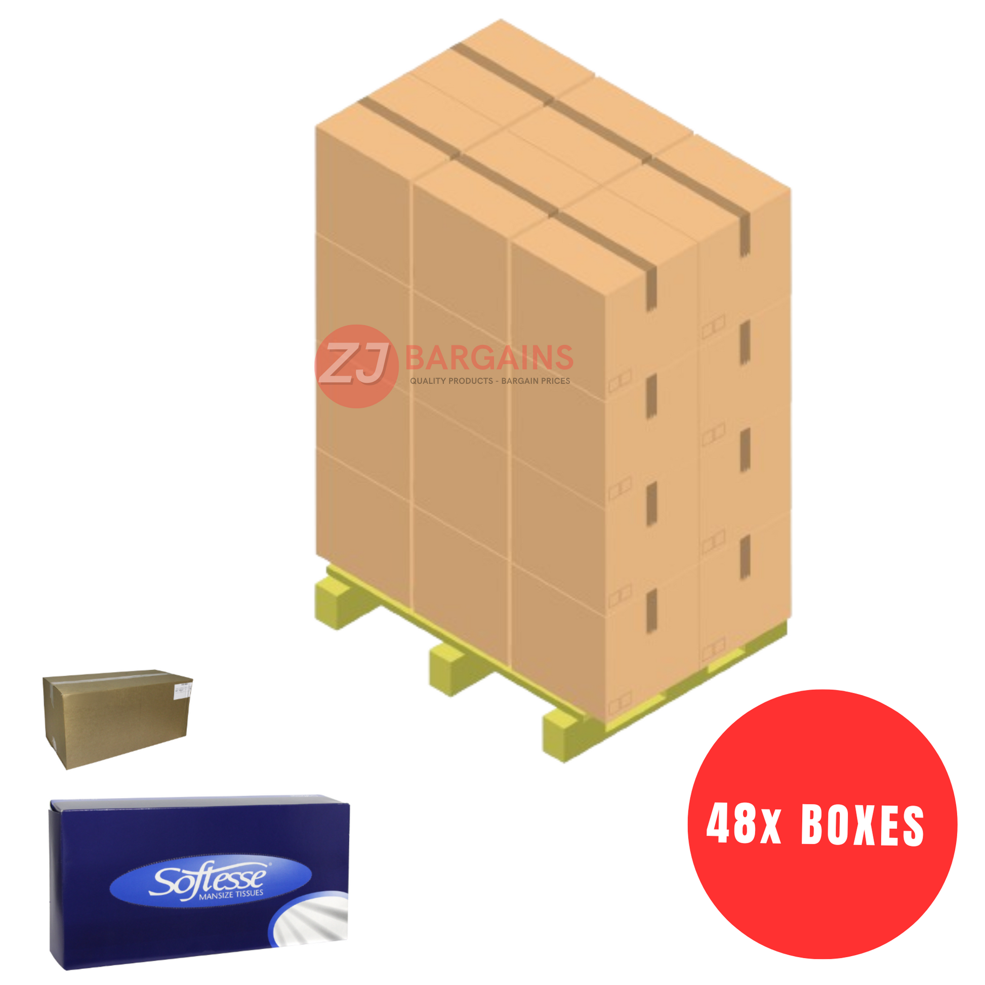 48x 24 Pack Mansize Facial White Paper Tissues , Tissue Box 2 Ply C Fold Quality Pallet Deal