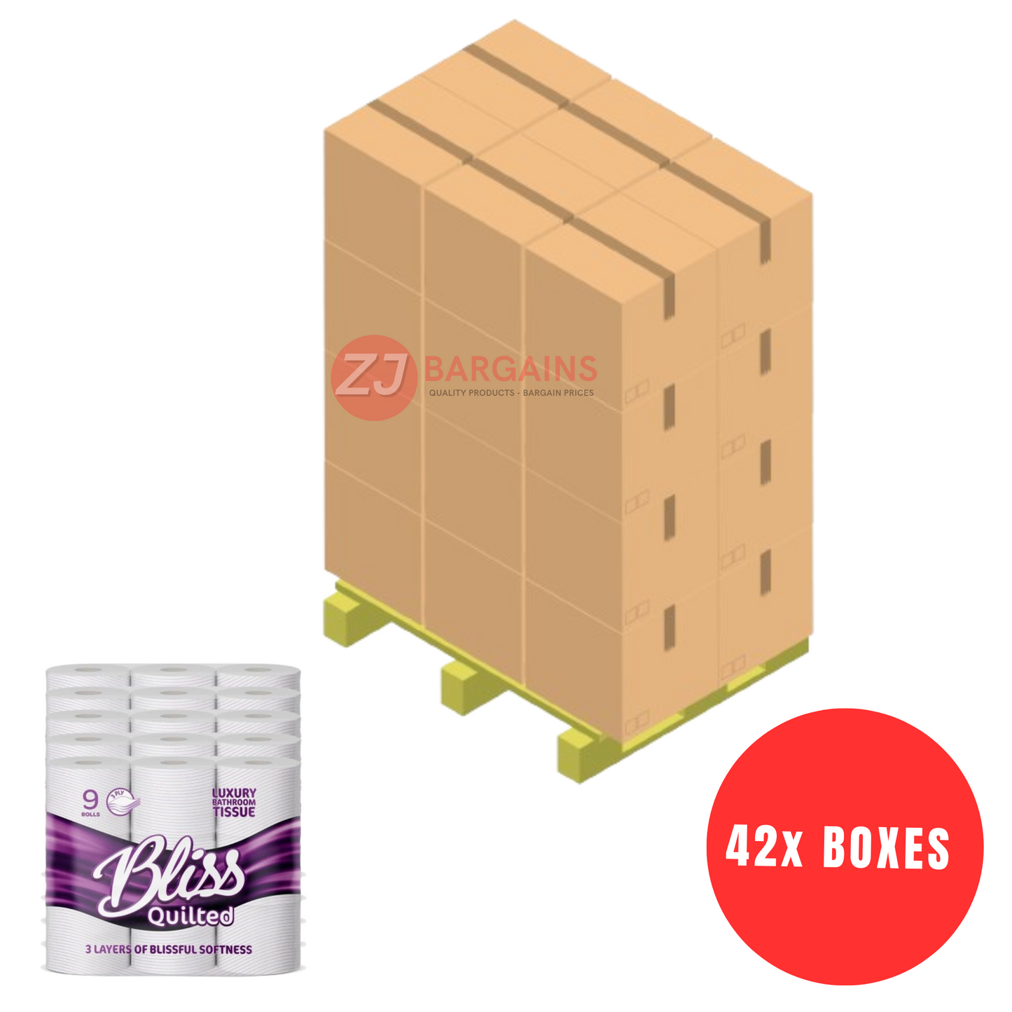 42x Bliss Luxury Non Scented 45 Rolls 3 Ply Toilet Tissue Bathroom Loo Roll Pallet Deal