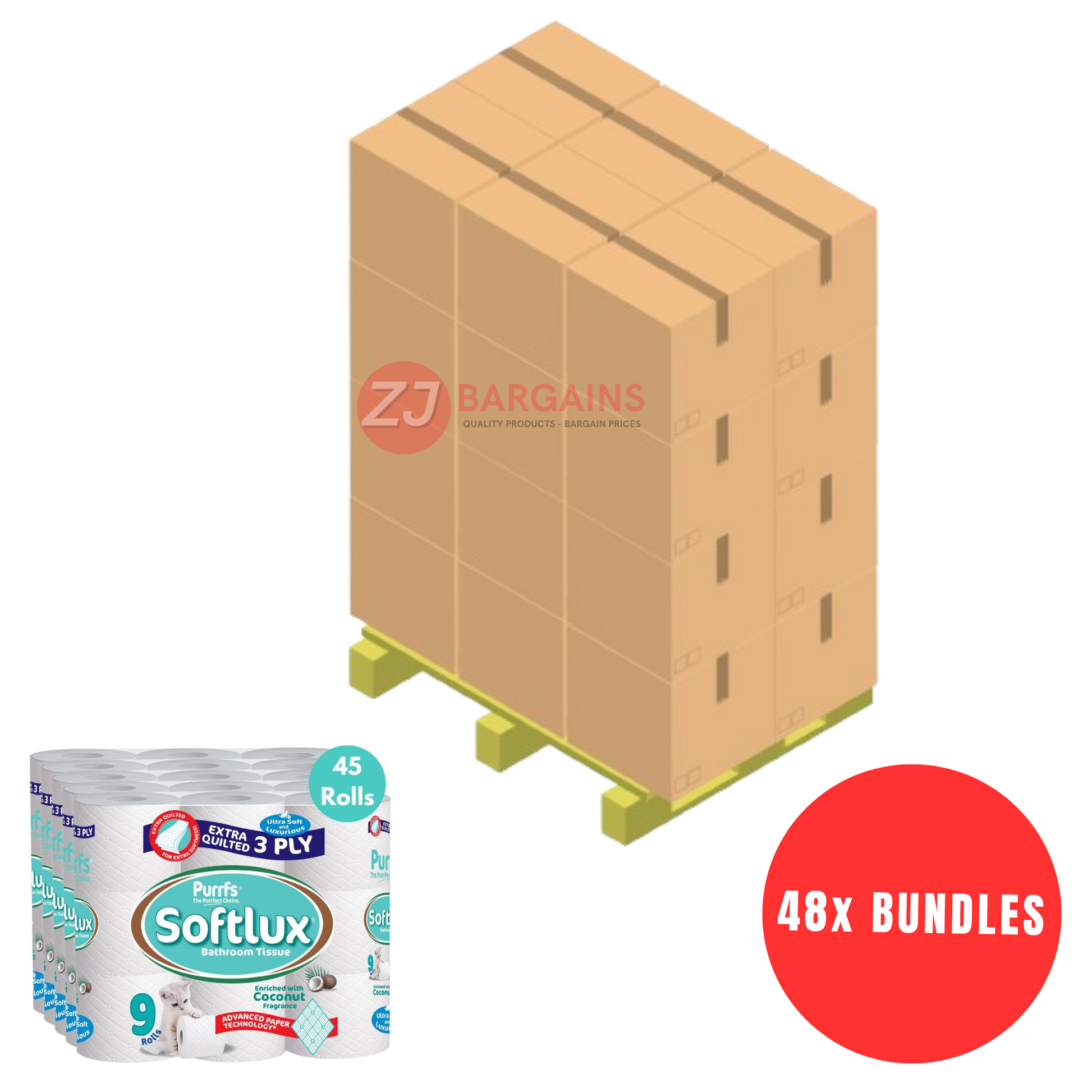 48x Softlux Coconut Fresh 3 Ply Scented Toilet Tissue Bathroom Loo Rolls 45 Pack Pallet Deal