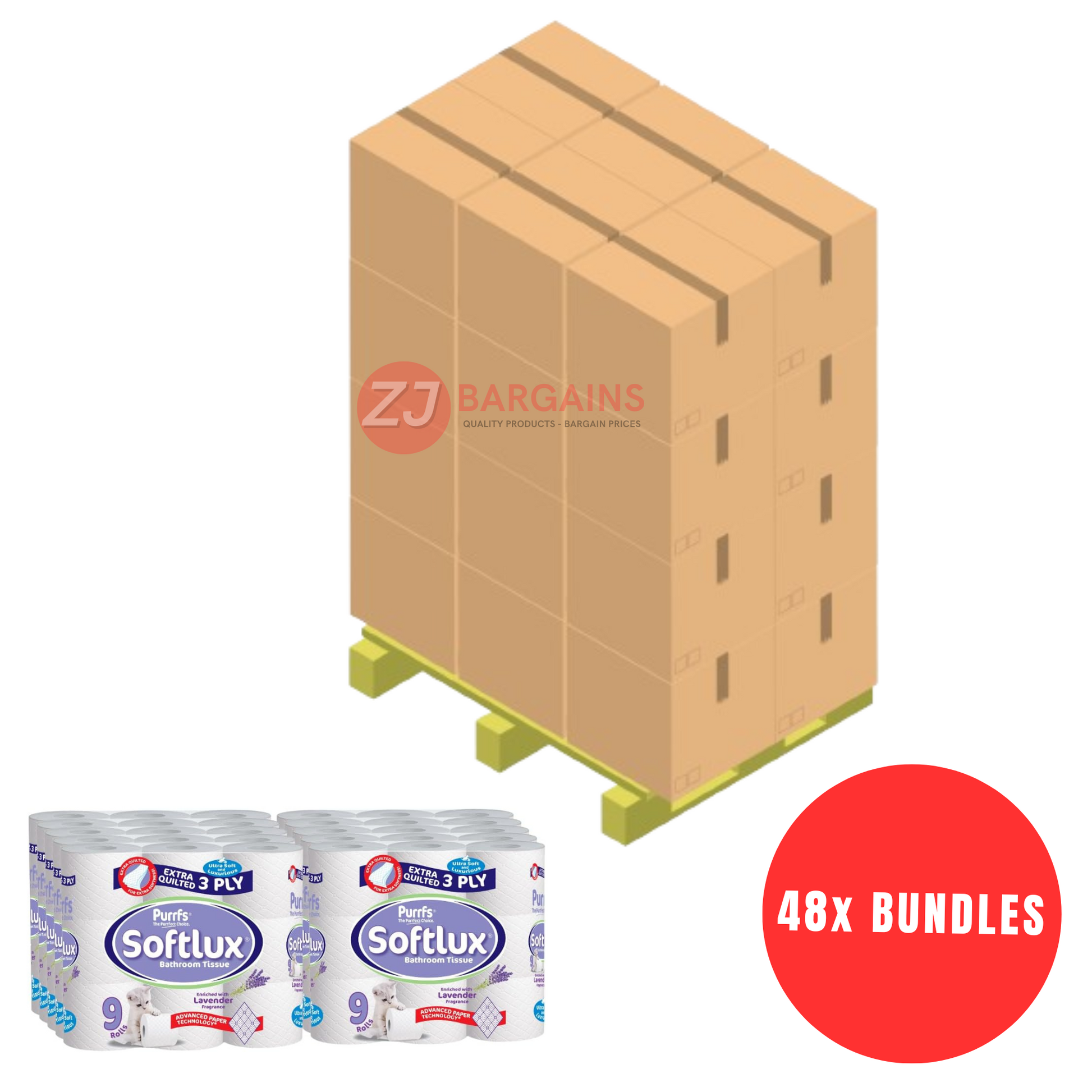 48x Softlux 3 Ply Lavender Scented 45 Toilet Rolls Tissue Paper Bathroom Pallet Deal