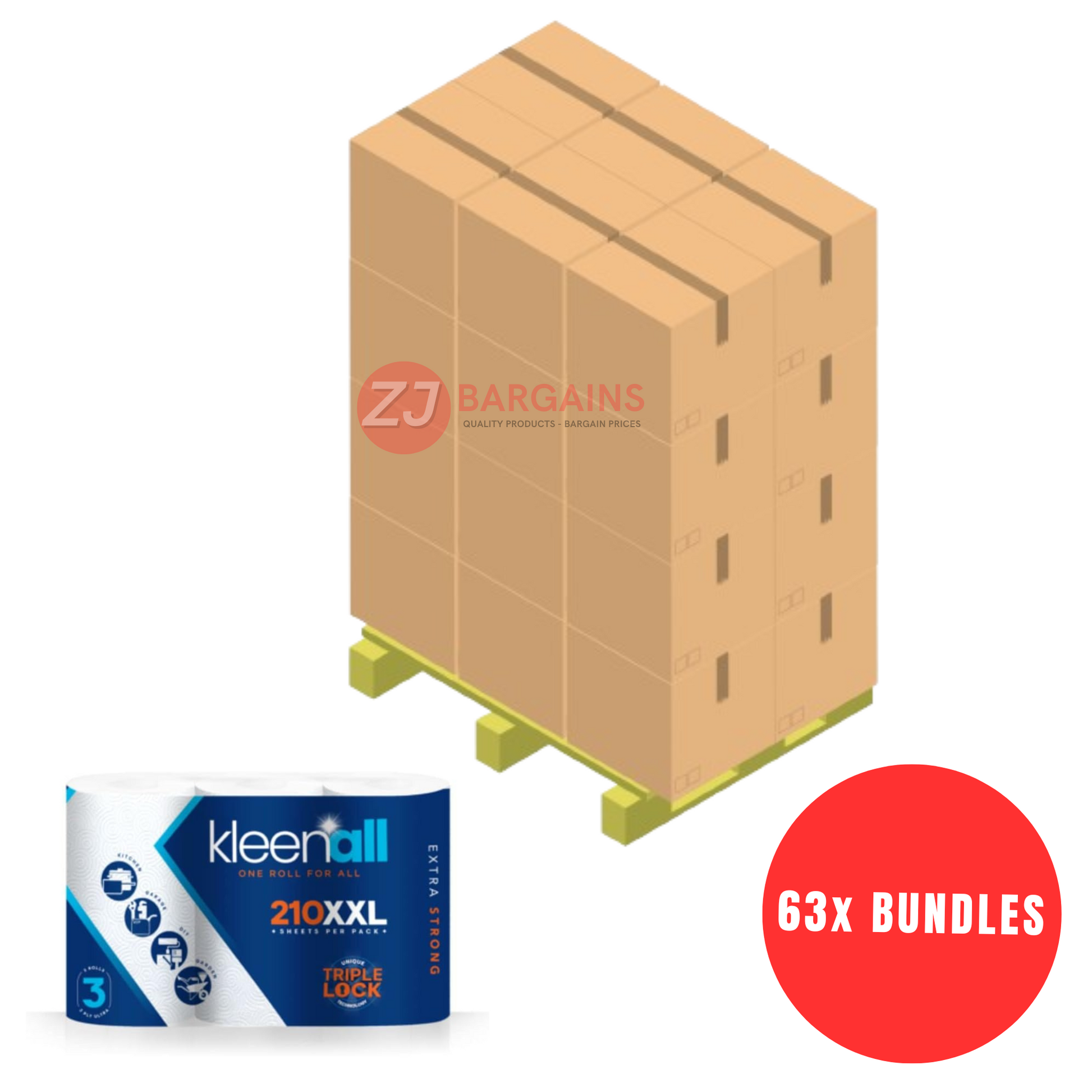 63x Kleen -All Kitchen Tissue Roll with Triple Lock 12 Rolls 3 Ply Soft Strong Absorbent Cleaning Kitchen Towel Paper Pallet Deal