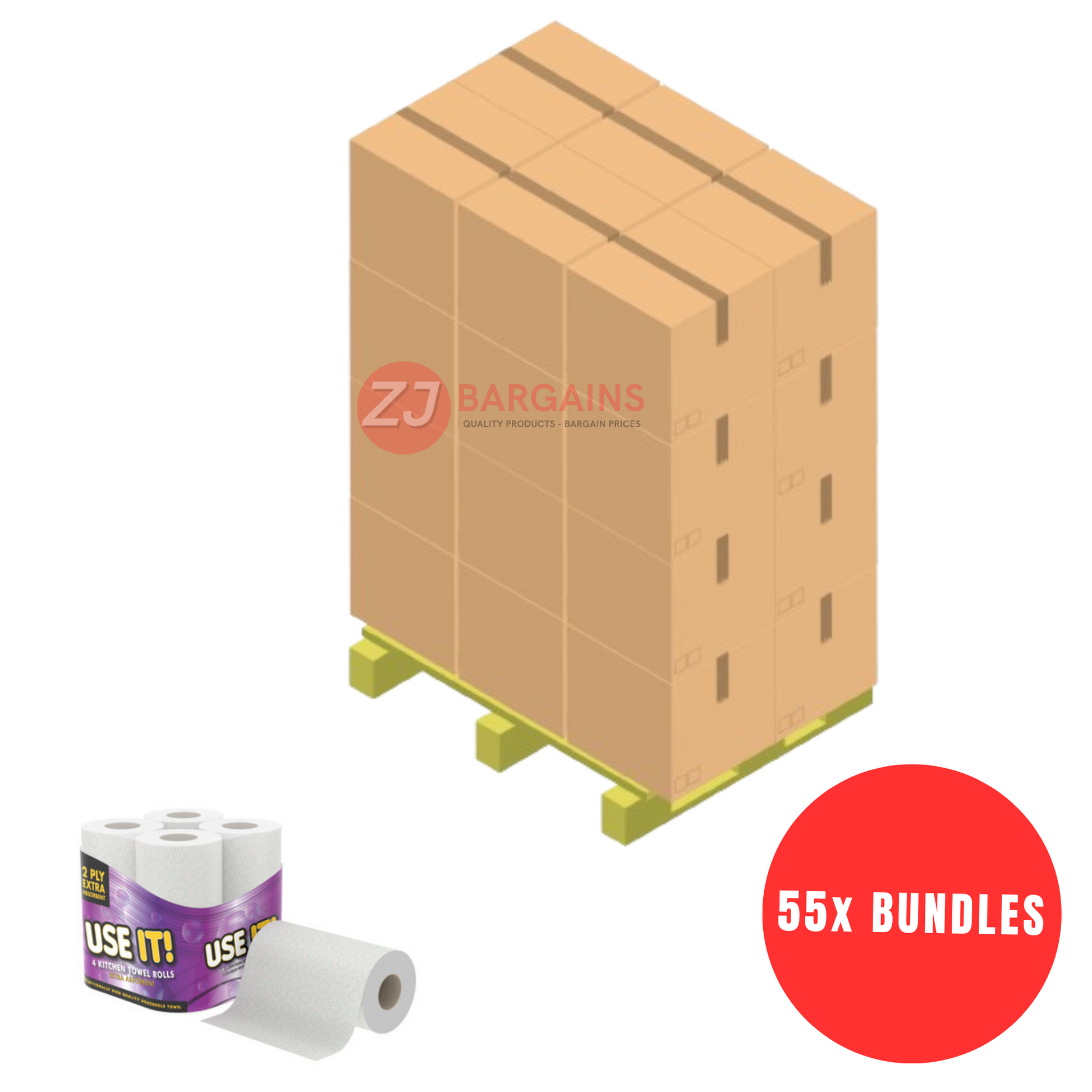 55x 24 Rolls Use It Kitchen roll Towel Cleaning Paper Tissues 2 Ply Pallet Deal