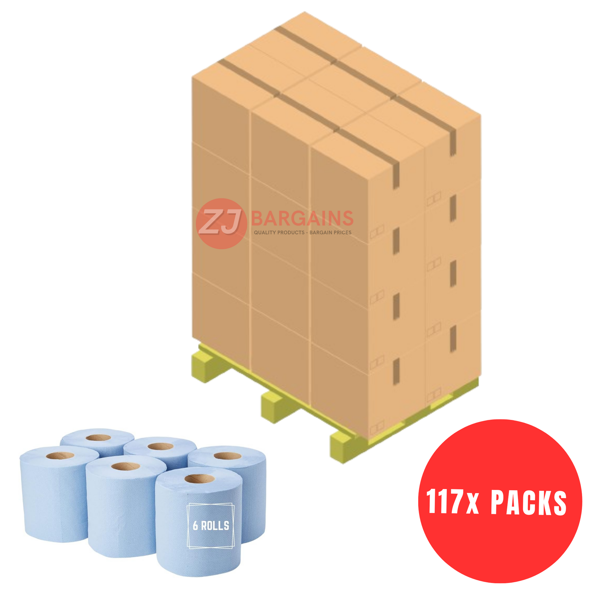 117x Blue Centre Feed 50M Pack Of 6 Kitchen Rolls Embossed Paper Pallet Deal