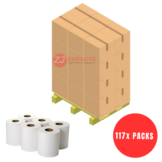 117x White Centre Feed 50M Pack Of 6 Kitchen Rolls Embossed Paper Pallet Deal