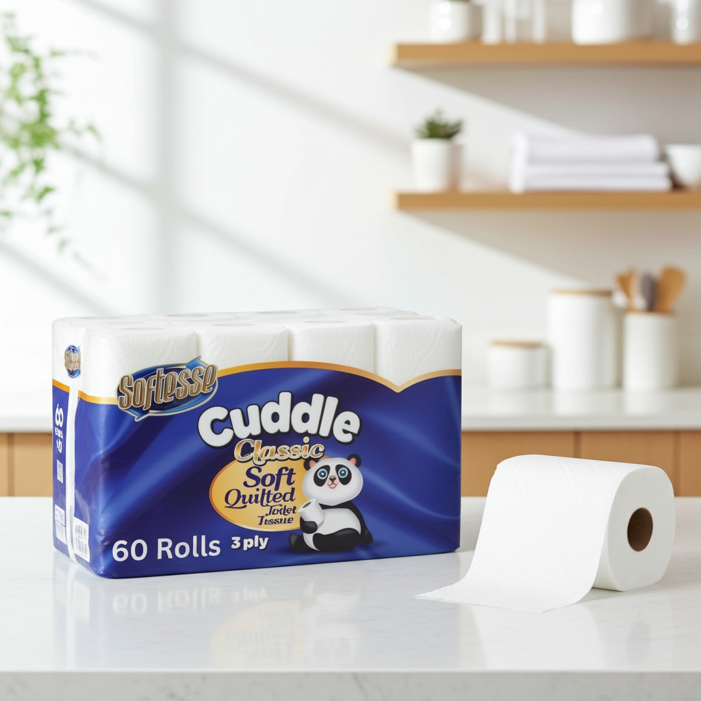 60 Panda Cuddle 3 Ply Classic Toilet 3 Ply Tissue Loo Roll