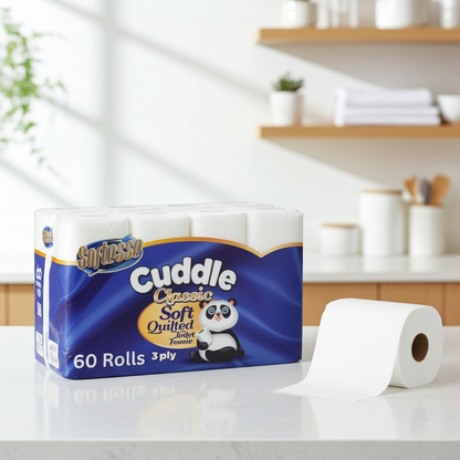 60 Panda Cuddle 3 Ply Classic Toilet 3 Ply Tissue Loo Roll