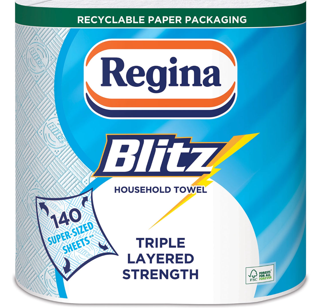 Regina Blitz Household Towels 3-Ply Twin-Pack 70 Sheets Per Roll Kitchen Towel Tissue Cleaning Paper Towel