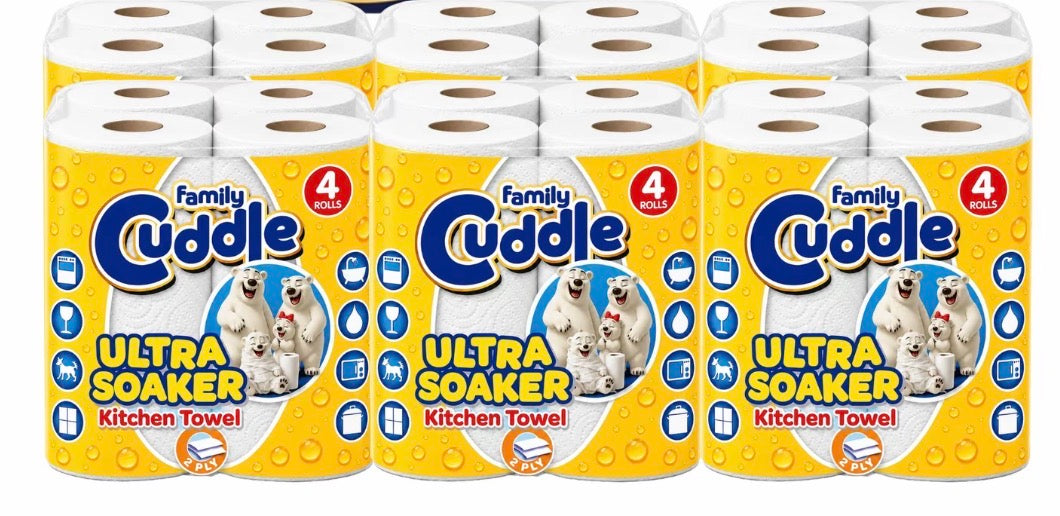 24 Cuddle Family Soaker 2 Ply Kitchen Towel Rolls Paper Tissue