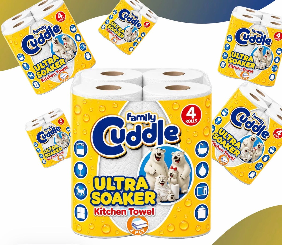 24 / 48 / 72 Cuddle Family Soaker 2 Ply Kitchen Towel Rolls Paper Tissue