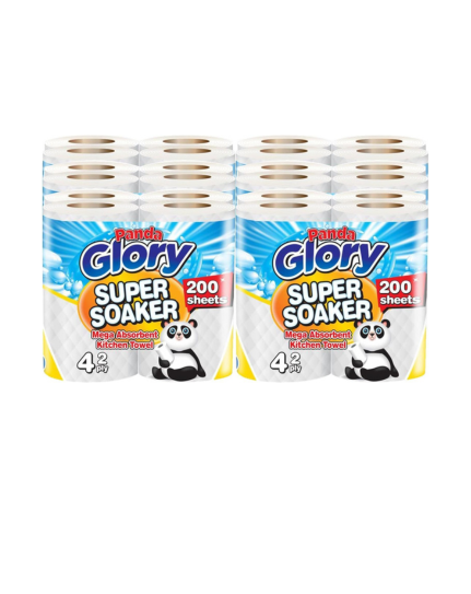 24 Rolls Panda Super Soaker Kitchen Roll Towel 2 Ply Soft Absorbent 200 Sheets Per Roll