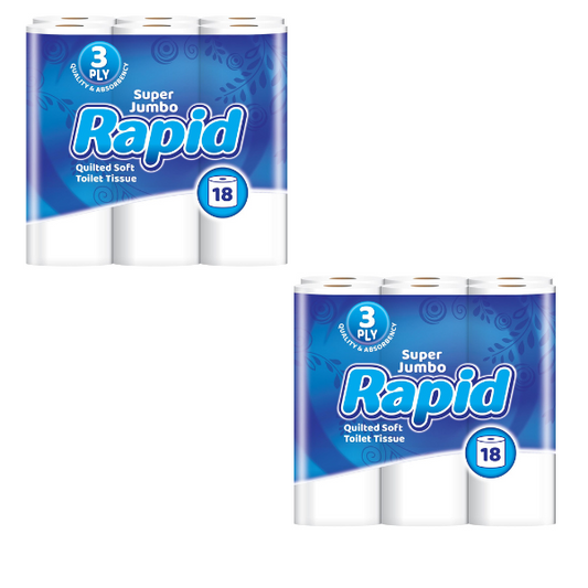 36 Pack 3 Ply Super Rapid Jumbo Luxury Quilted Toilet Tissue Pack 18x2