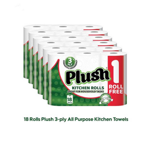 18 Rolls Plush 3 Ply Thickness Paper Towel-Extra Strong, Absorbent, Tough, Durable Kitchen Rolls- All Purpose Kitchen Towels -6 Pack of 3 Rolls