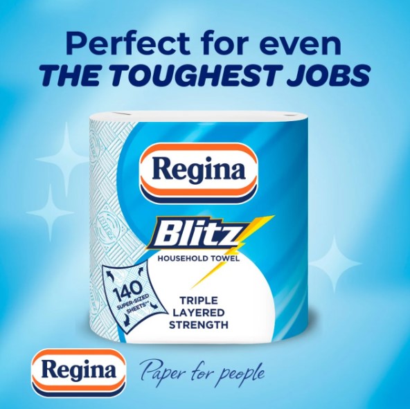 Regina Blitz Household Towels 3-Ply Twin-Pack 70 Sheets Per Roll Kitchen Towel Tissue Cleaning Paper Towel