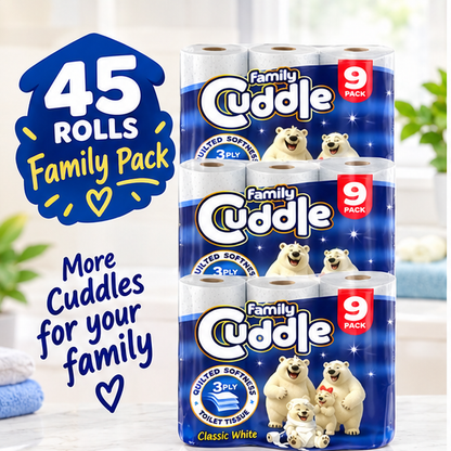 45 Rolls Cuddle Family 3 Ply Toilet Tissue Value Bundle New Toilet Paper Loo Rolls