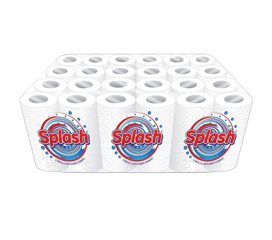 Splash 24 Pack 2 Ply Kitchen Towel Rolls Tissue Paper Cleaning White Paper Embossed Soft Absorbent 