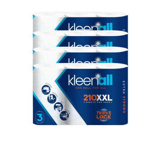 Kleen -All Kitchen Tissue Roll with Triple Lock 12 Rolls 3 Ply Soft Strong Absorbent Cleaning Kitchen Towel Paper 